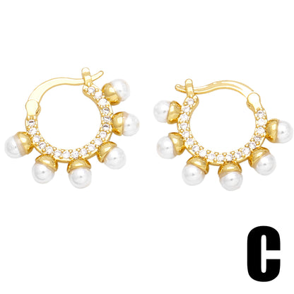 1 Pair Fashion Simple Style Twist Plating Inlay Copper Artificial Pearls Zircon 18k Gold Plated Earrings