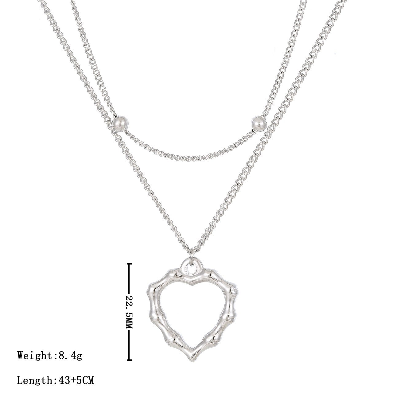 Simple Style Heart Shape Stainless Steel Plating Hollow Out White Gold Plated Gold Plated Double Layer Necklaces