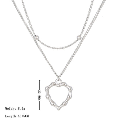 Simple Style Heart Shape Stainless Steel Plating Hollow Out White Gold Plated Gold Plated Double Layer Necklaces