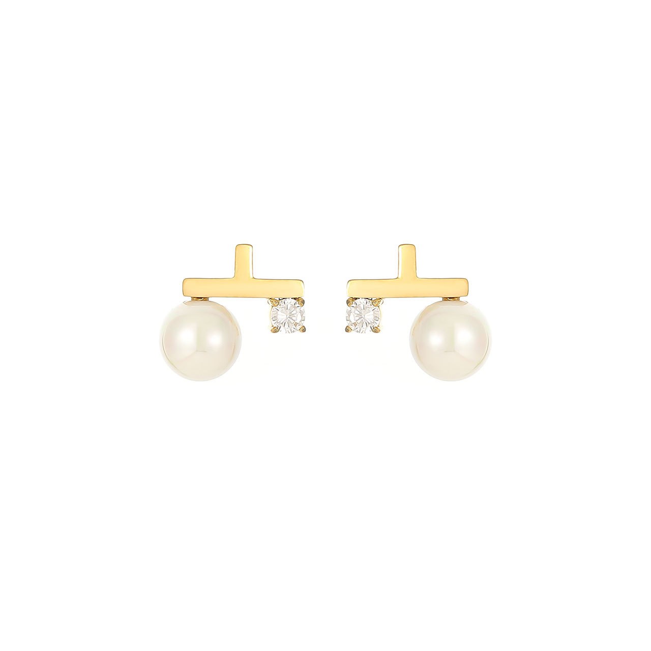 1 Pair Casual Simple Style Geometric Plating Inlay Stainless Steel Pearl Zircon White Gold Plated Gold Plated Ear Studs