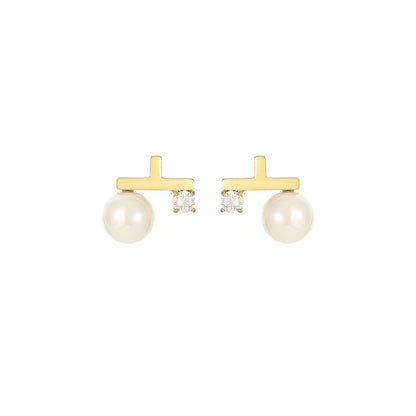 1 Pair Casual Simple Style Geometric Plating Inlay Stainless Steel Pearl Zircon White Gold Plated Gold Plated Ear Studs