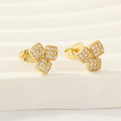 1 Pair Simple Style Heart Shape Butterfly Bow Knot Plating Inlay Copper Zircon 18k Gold Plated Ear Studs