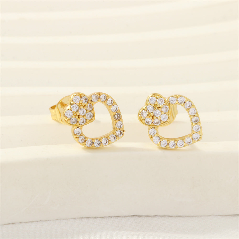 1 Pair Simple Style Heart Shape Butterfly Bow Knot Plating Inlay Copper Zircon 18k Gold Plated Ear Studs