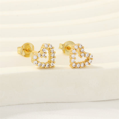 1 Pair Simple Style Heart Shape Butterfly Bow Knot Plating Inlay Copper Zircon 18k Gold Plated Ear Studs