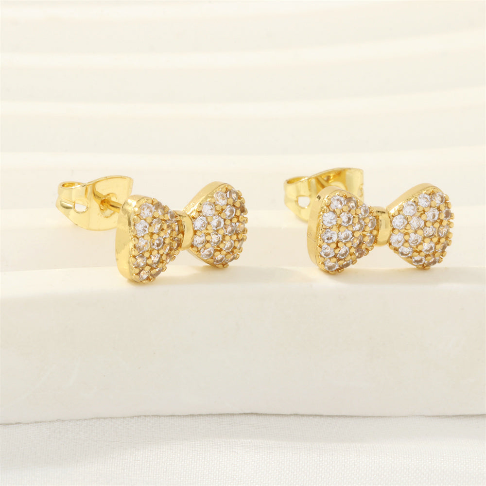 1 Pair Simple Style Heart Shape Butterfly Bow Knot Plating Inlay Copper Zircon 18k Gold Plated Ear Studs