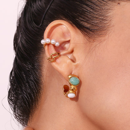 1 Pair Vintage Style Simple Style Classic Style Geometric Plating Inlay Stainless Steel Ite 18k Gold Plated Ear Studs