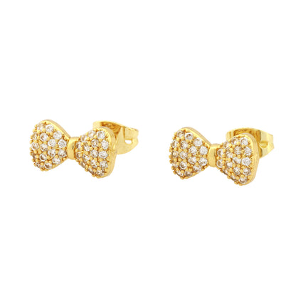 1 Pair Simple Style Heart Shape Butterfly Bow Knot Plating Inlay Copper Zircon 18k Gold Plated Ear Studs