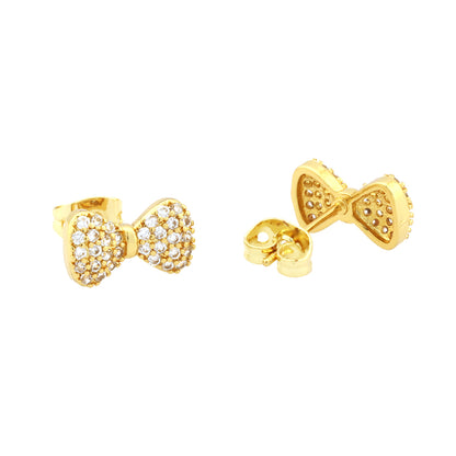 1 Pair Simple Style Heart Shape Butterfly Bow Knot Plating Inlay Copper Zircon 18k Gold Plated Ear Studs