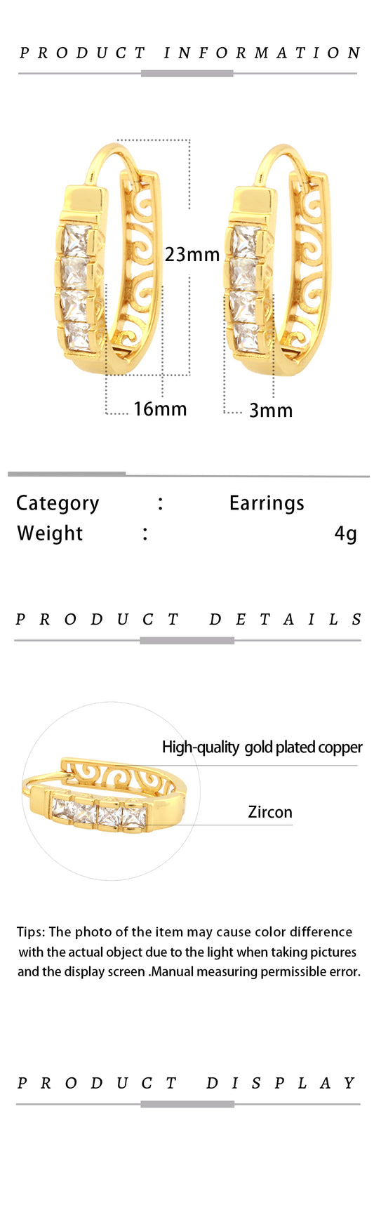 1 Pair Simple Style Commute Geometric Circle Enamel Plating Inlay Copper Zircon 18k Gold Plated Earrings