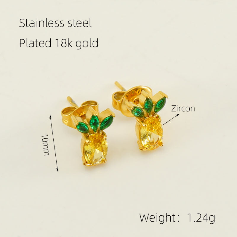 1 Pair Elegant Glam Fruit Pineapple Watermelon Plating Inlay Stainless Steel Zircon 18k Gold Plated Ear Studs