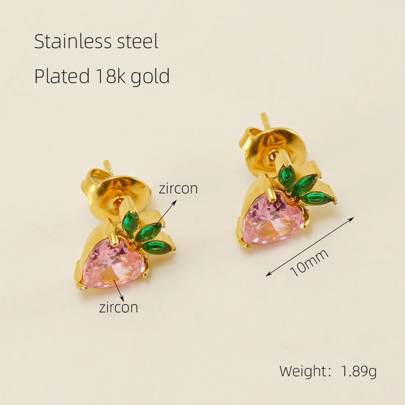 1 Pair Elegant Glam Fruit Pineapple Watermelon Plating Inlay Stainless Steel Zircon 18k Gold Plated Ear Studs