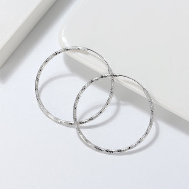 1 Pair Simple Style Classic Style Circle Handmade Plating Laser Sterling Silver White Gold Plated Rhodium Plated Silver Plated Hoop Earrings