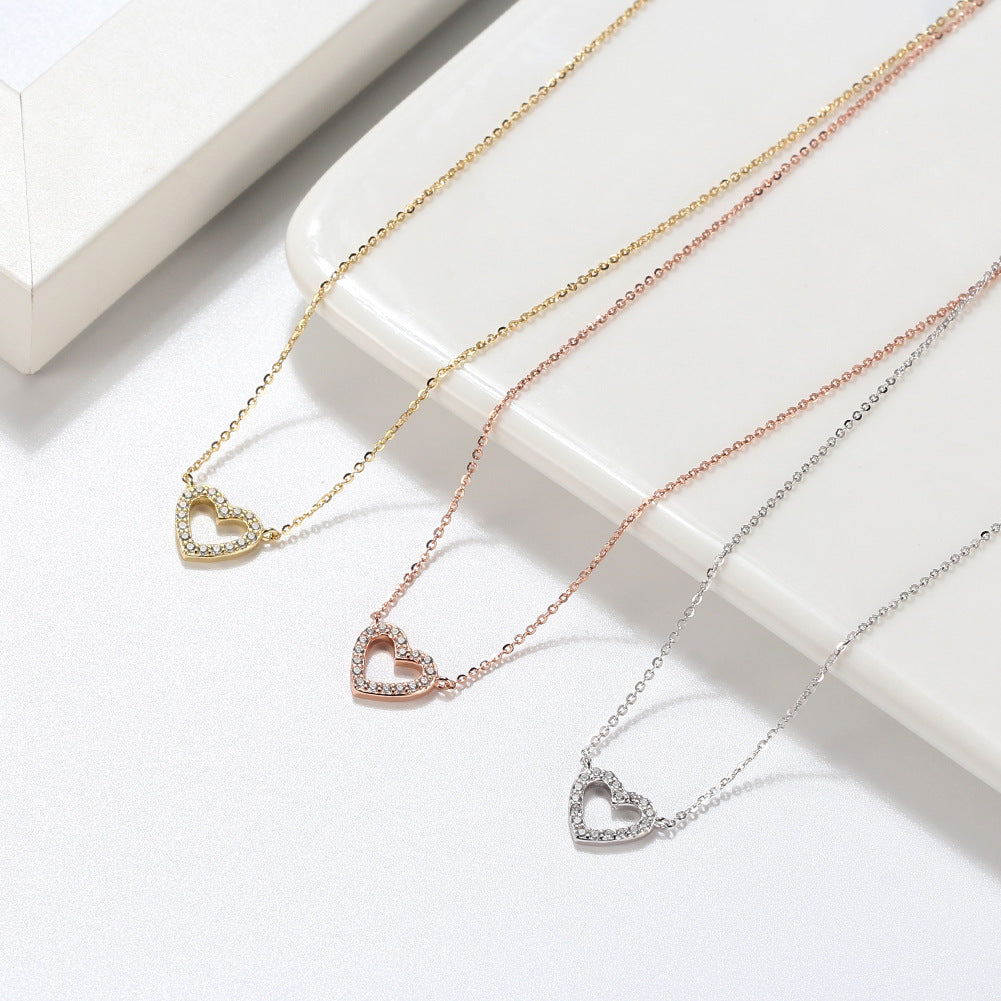 Simple Style Classic Style Heart Shape Sterling Silver 14k Gold Plated Rose Gold Plated White Gold Plated Zircon Pendant Necklace In Bulk