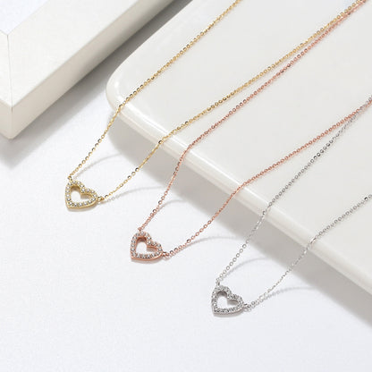 Simple Style Classic Style Heart Shape Sterling Silver 14k Gold Plated Rose Gold Plated White Gold Plated Zircon Pendant Necklace In Bulk