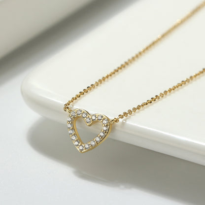 Simple Style Classic Style Heart Shape Sterling Silver 14k Gold Plated Rose Gold Plated White Gold Plated Zircon Pendant Necklace In Bulk