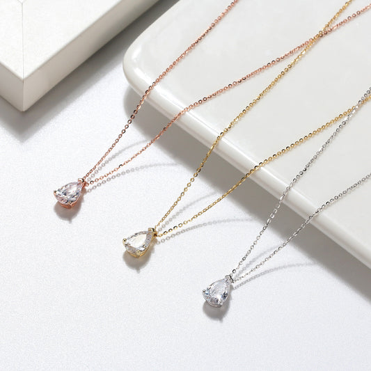Modern Style Simple Style Classic Style Water Droplets Sterling Silver 14k Gold Plated Rose Gold Plated White Gold Plated Zircon Pendant Necklace In Bulk