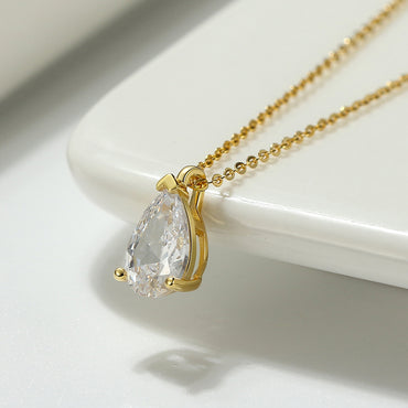 Modern Style Simple Style Classic Style Water Droplets Sterling Silver 14k Gold Plated Rose Gold Plated White Gold Plated Zircon Pendant Necklace In Bulk