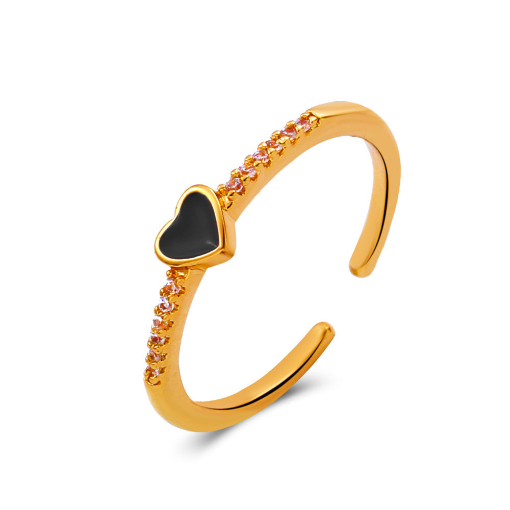 Fashion Simple Heart-shaped Ring Star Moon Crown Geometric Open Index Finger Rhinestone Copper Ring