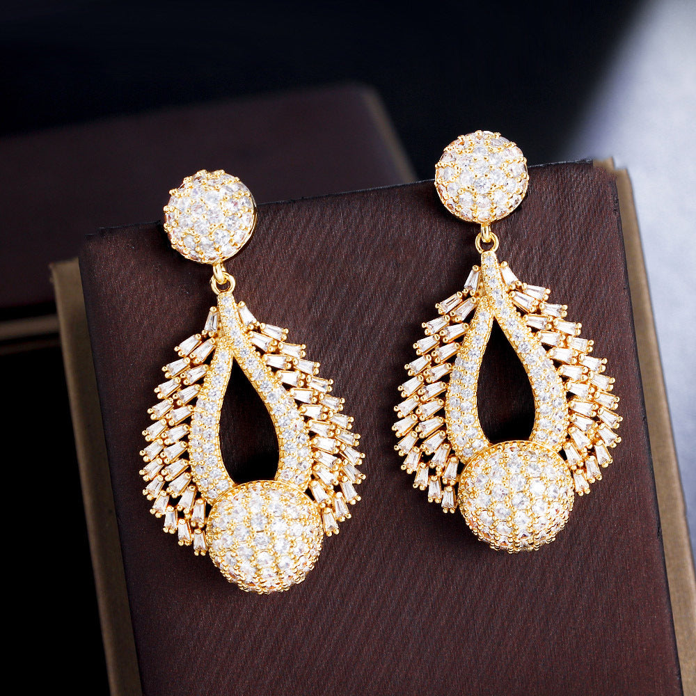 1 Pair Simple Style Shiny Water Droplets Plating Inlay Copper Zircon 18k Gold Plated Drop Earrings