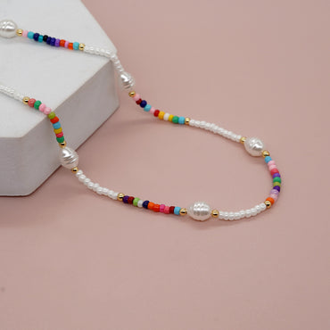 Bohemian Geometric Imitation Pearl Freshwater Pearl Mixed Materials Women's Necklace