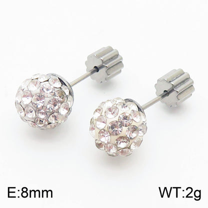 European And American Ornament Elegant Fashion Steel Color Shambhala Stud Earrings Female Earring Bone Nail Diamond Ball Cross-border Wholesale