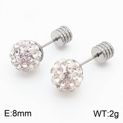 European And American Ornament Elegant Fashion Steel Color Shambhala Stud Earrings Female Earring Bone Nail Diamond Ball Cross-border Wholesale