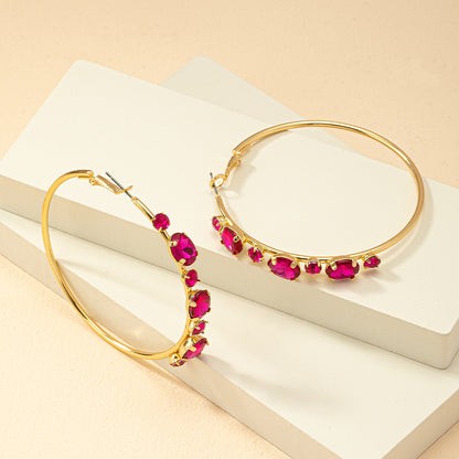 1 Pair Vintage Style Ethnic Style Color Block Plating Inlay Alloy Artificial Gemstones 14k Gold Plated Hoop Earrings