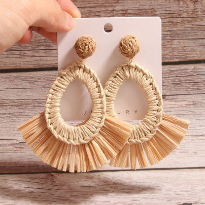 1 Pair Simple Style Artistic Water Droplets Braid Hollow Out Raffia Drop Earrings