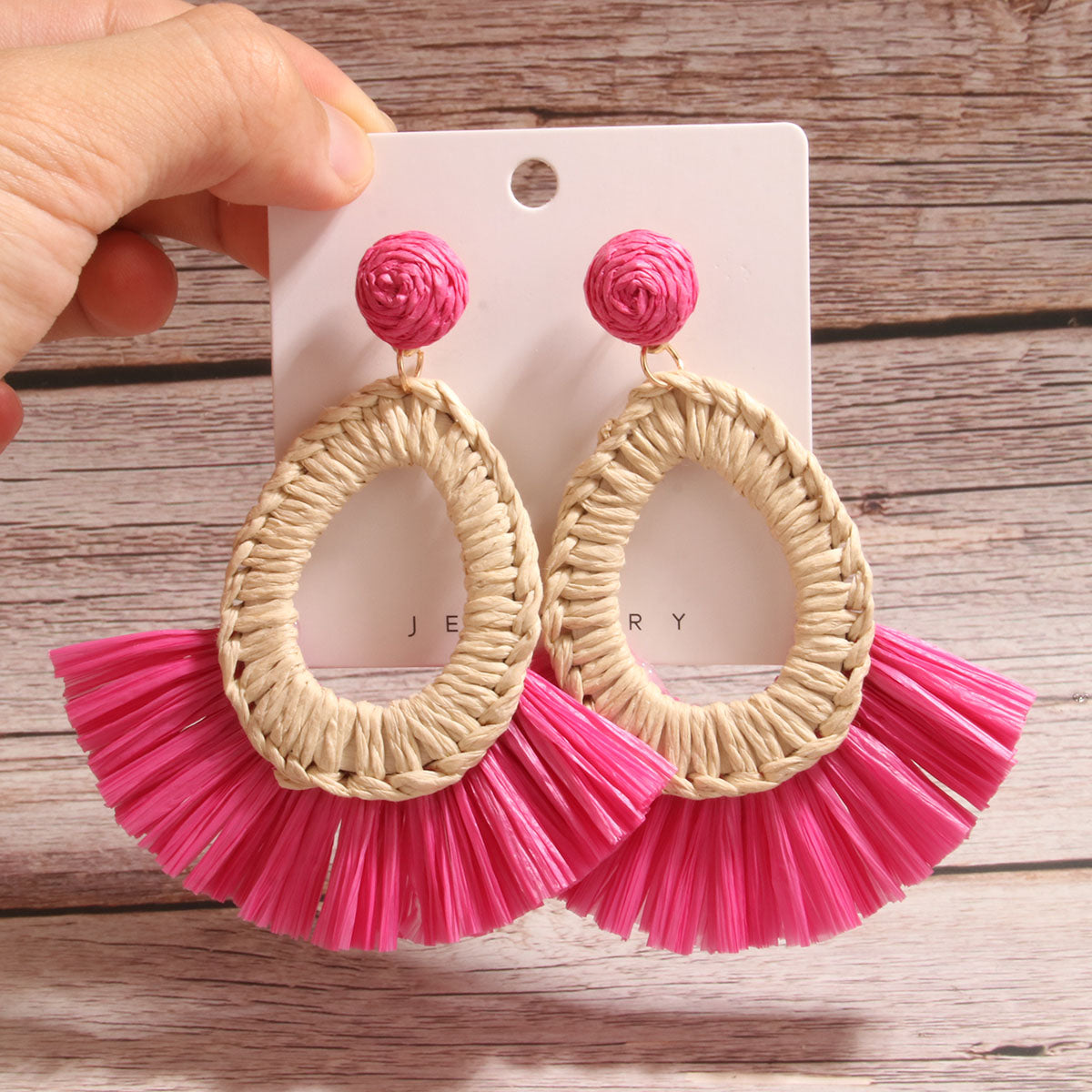 1 Pair Simple Style Artistic Water Droplets Braid Hollow Out Raffia Drop Earrings