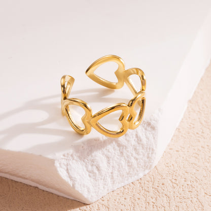 Wholesale Elegant Streetwear Leaves Heart Shape Snake Stainless Steel Titanium Steel Plating 18k Gold Plated Open Rings