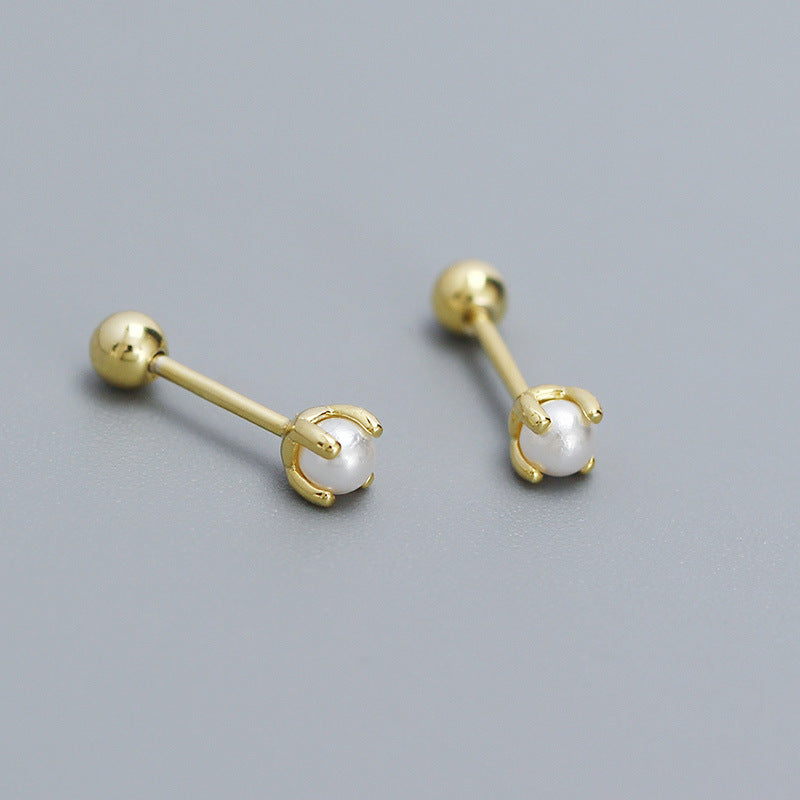 1 Pair Simple Style Geometric Solid Color Plating Inlay Sterling Silver Artificial Pearls Ear Studs