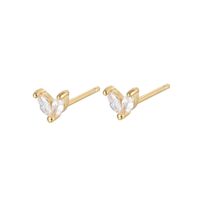 1 Pair Simple Style Leaf Inlay Sterling Silver Zircon Ear Studs