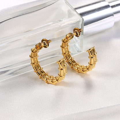 1 Pair Modern Style C Shape Plating Pleated Stainless Steel 18k Gold Plated Earrings