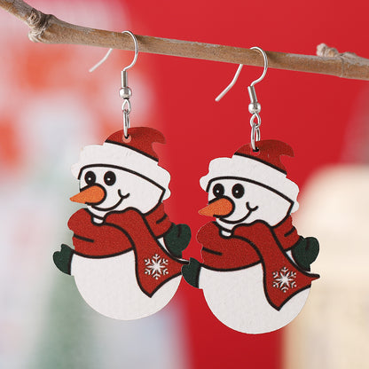 Wholesale Jewelry Vintage Style Snowman Wood Drop Earrings