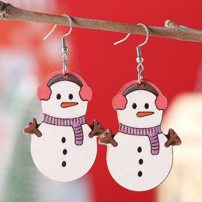 Wholesale Jewelry Vintage Style Snowman Wood Drop Earrings