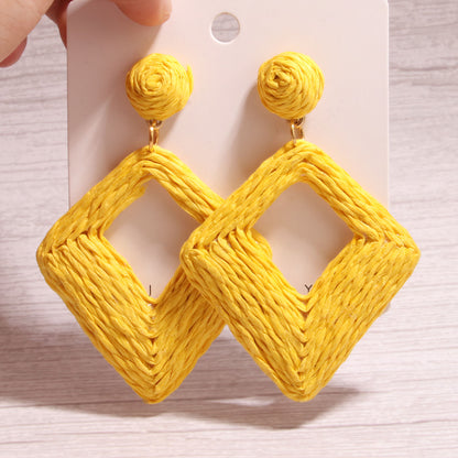 1 Pair Exaggerated Simple Style Quadrilateral Handmade Alloy Raffia Drop Earrings