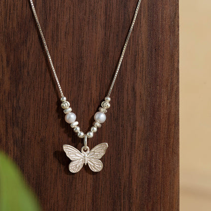 Sweet Butterfly Freshwater Pearl Sterling Silver Pendant Necklace In Bulk