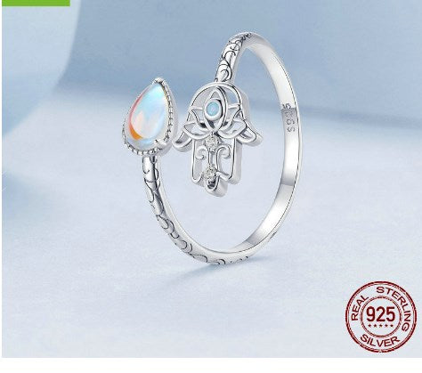 Modern Style Palm Sterling Silver Plating Inlay Zircon Open Rings