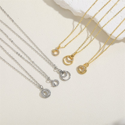 Independent Station New Geometric Ring Zircon Small Pendant Necklace Female Ins Style Simple Fashion Ol Exquisite Clavicle Chain