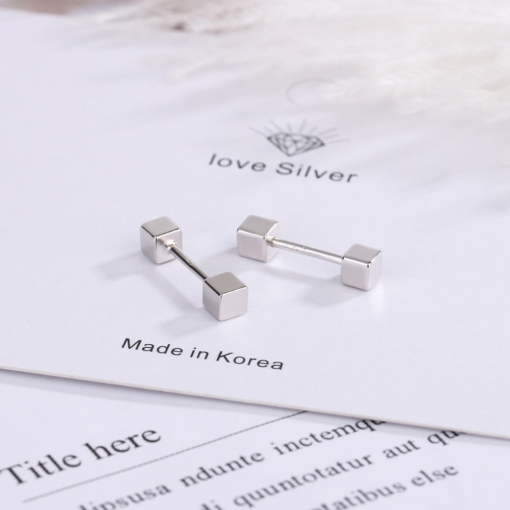 1 Pair Simple Style Solid Color Pleated Sterling Silver Ear Studs