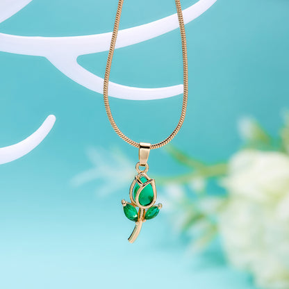 Sweet Tulip Copper Plating Inlay Rhinestones Pendant Necklace