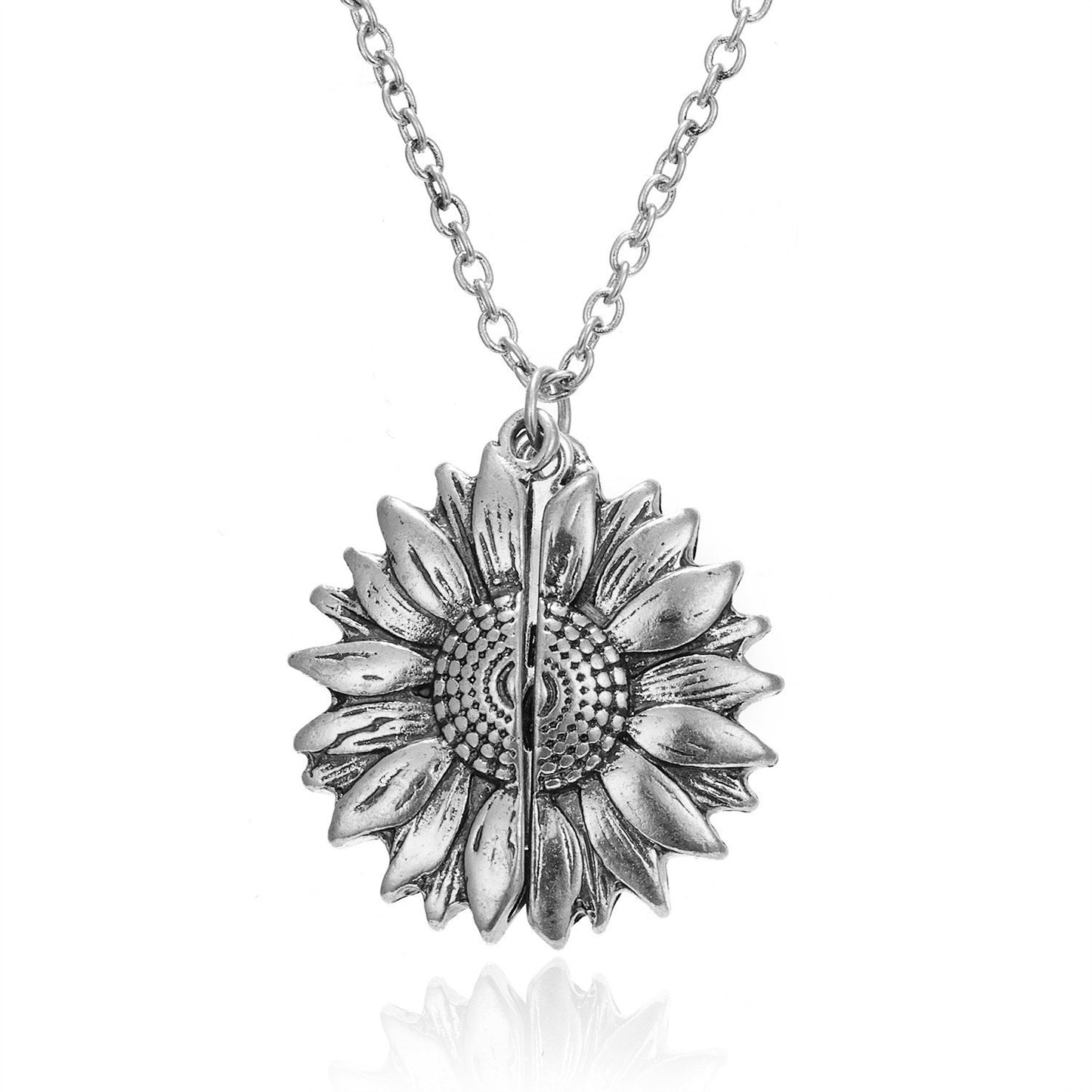 European And American Fashion New Style Creative Sunflower Necklace Can Be Opened Carved Pendant Necklace All-match Jewelry Couple Gift