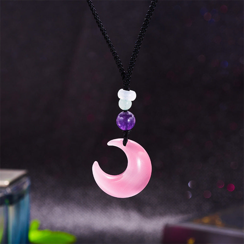 Simple Style Moon Opal Plating Couple Pendant Necklace