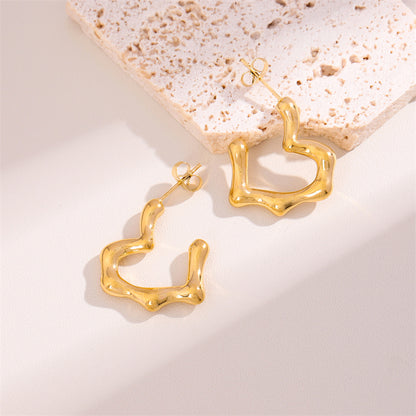 1 Pair Retro Simple Style Heart Shape Plating Stainless Steel 18k Gold Plated Ear Studs