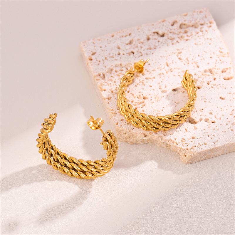 1 Pair Retro Simple Style C Shape Plating Stainless Steel 18k Gold Plated Earrings