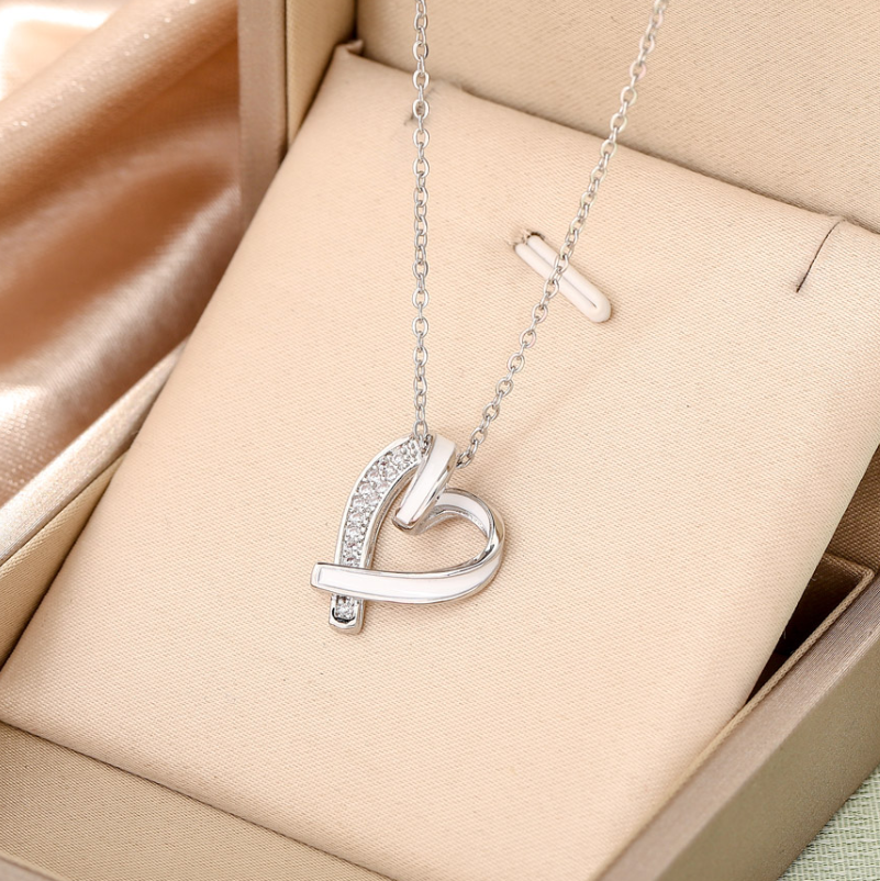 Simple Style Heart Shape Stainless Steel Inlay Zircon Pendant Necklace