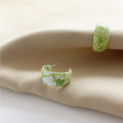 1 Pair Cute Sweet Ditsy Floral Solid Color Stoving Varnish Imitation Porcelain Paint Metal Hoop Earrings