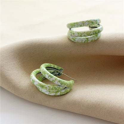 1 Pair Cute Sweet Ditsy Floral Solid Color Stoving Varnish Imitation Porcelain Paint Metal Hoop Earrings