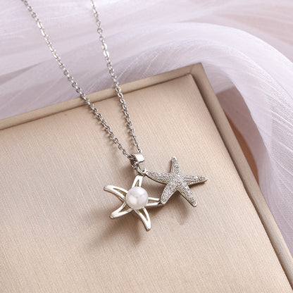 Vintage Style Simple Style Star Solid Color Stainless Steel Plating Inlay Zircon Pendant Necklace