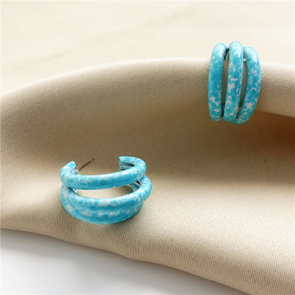 1 Pair Cute Sweet Ditsy Floral Solid Color Stoving Varnish Imitation Porcelain Paint Metal Hoop Earrings